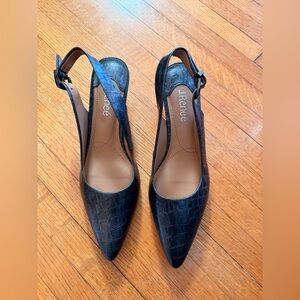 J.Renee Black Croc-Embossed Slingback Heels